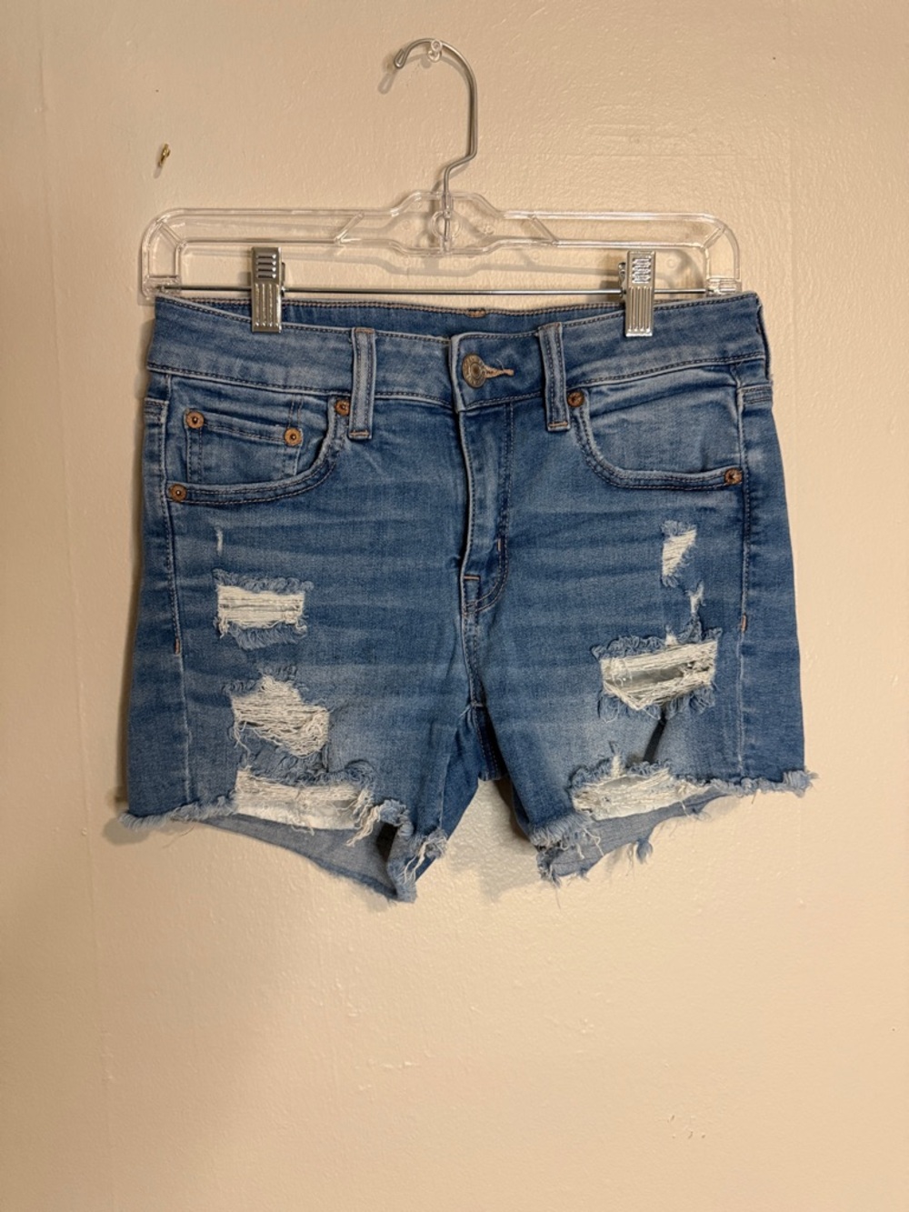 American Eagle Outfitters Distressed Blue Denim Shorts - next level stretch
